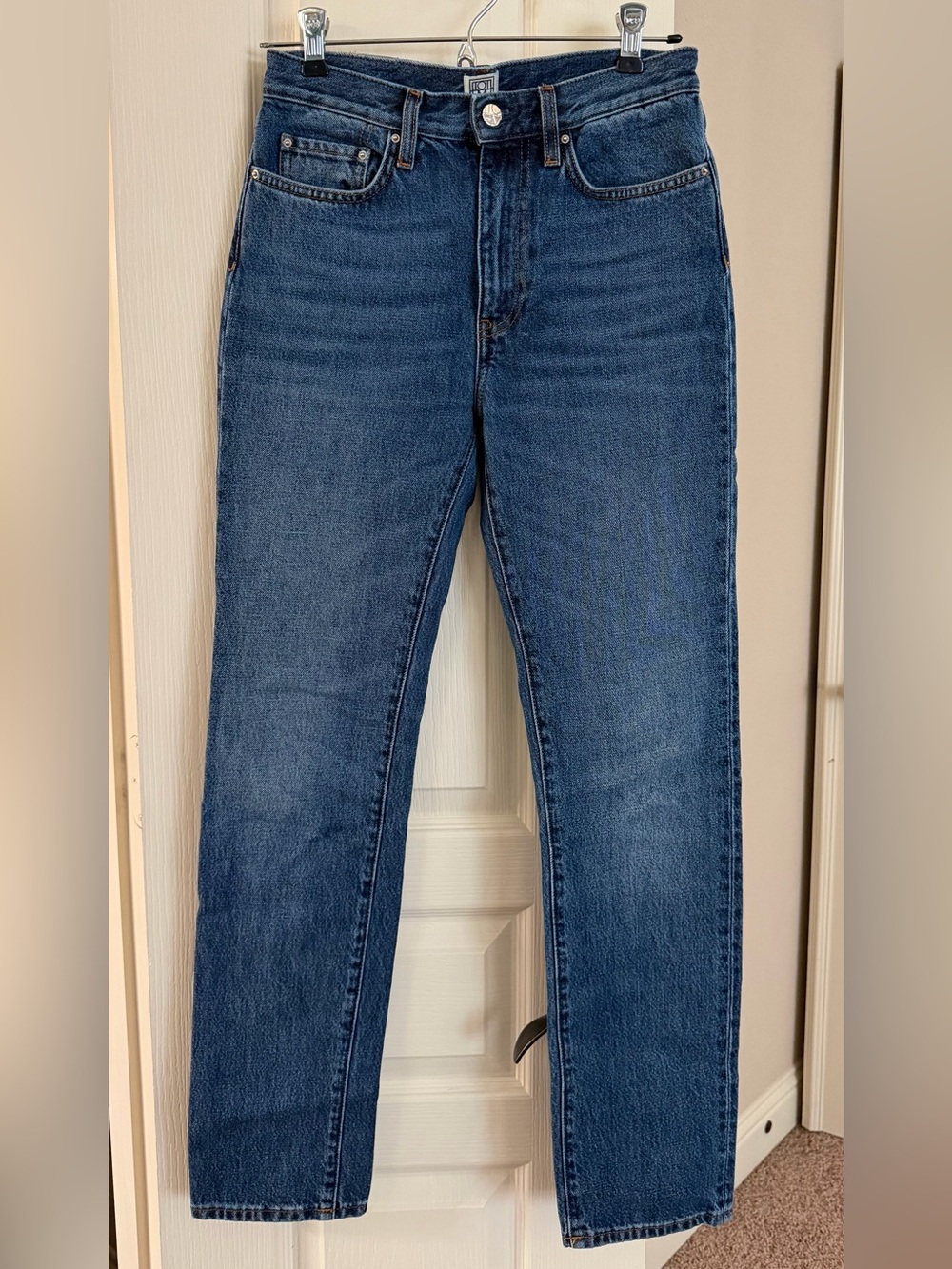 Toteme Women's Straight-Leg Jeans in Dark Blue Denim